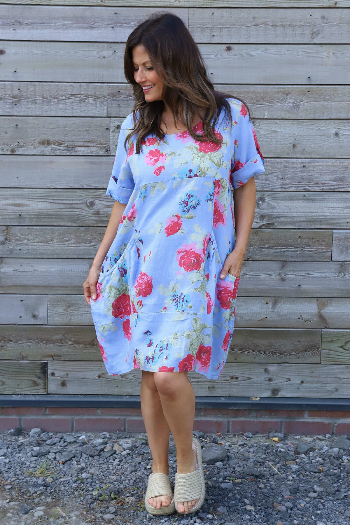 Jolee Floral Print Linen Dress Powder Blue 4 Jolee Floral Print Linen Dress Powder Blue - Image 2