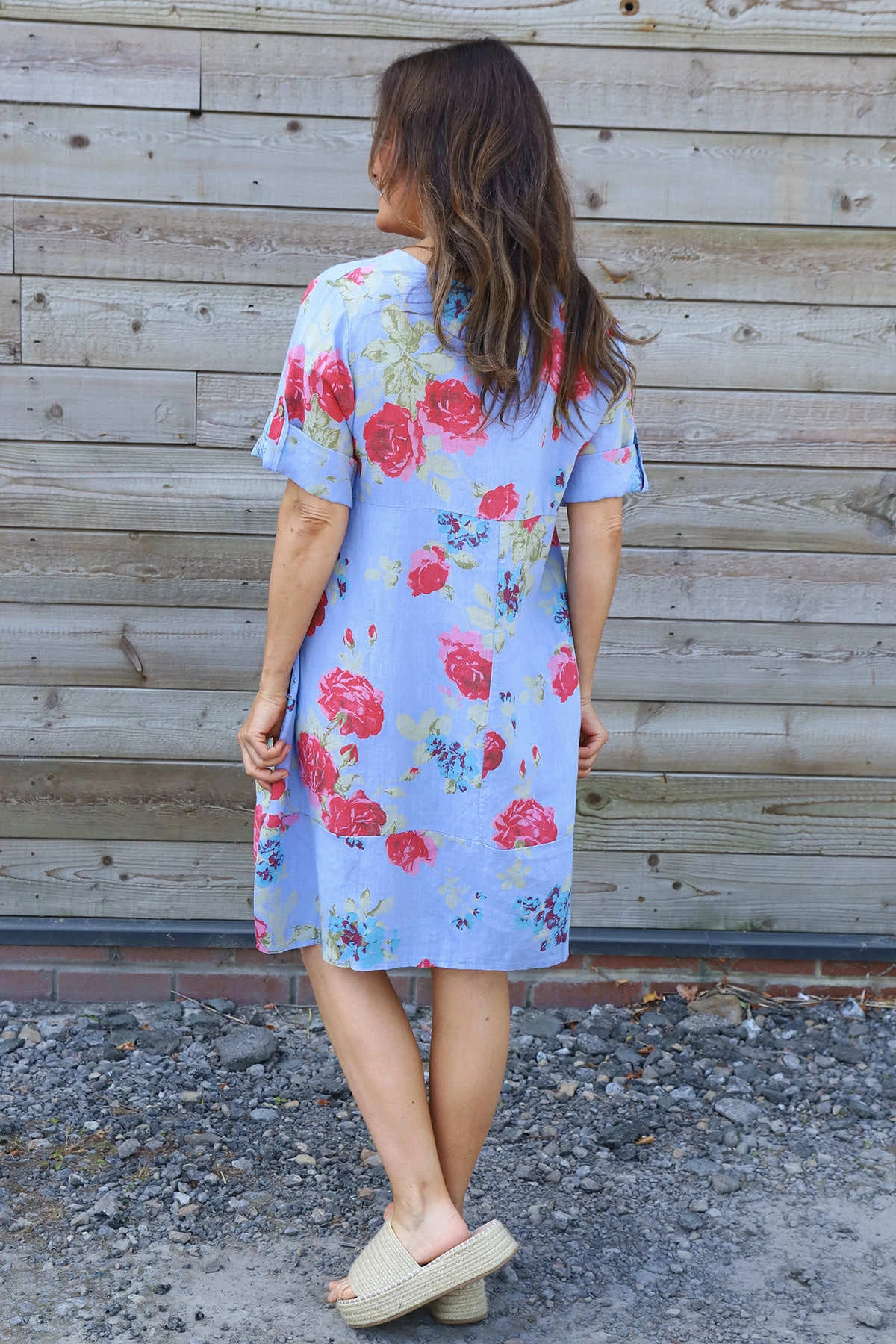 Jolee Floral Print Linen Dress Powder Blue 6 Jolee Floral Print Linen Dress Powder Blue - Image 4