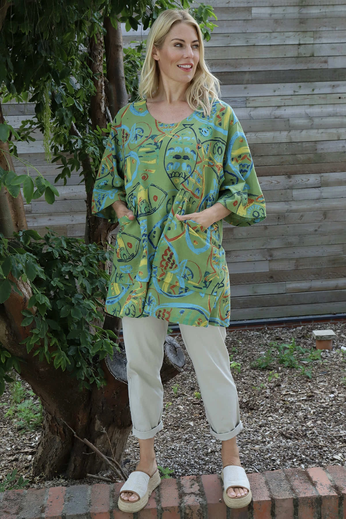 Pescare Print Linen Top Olive 3 Pescare Print Linen Top Olive