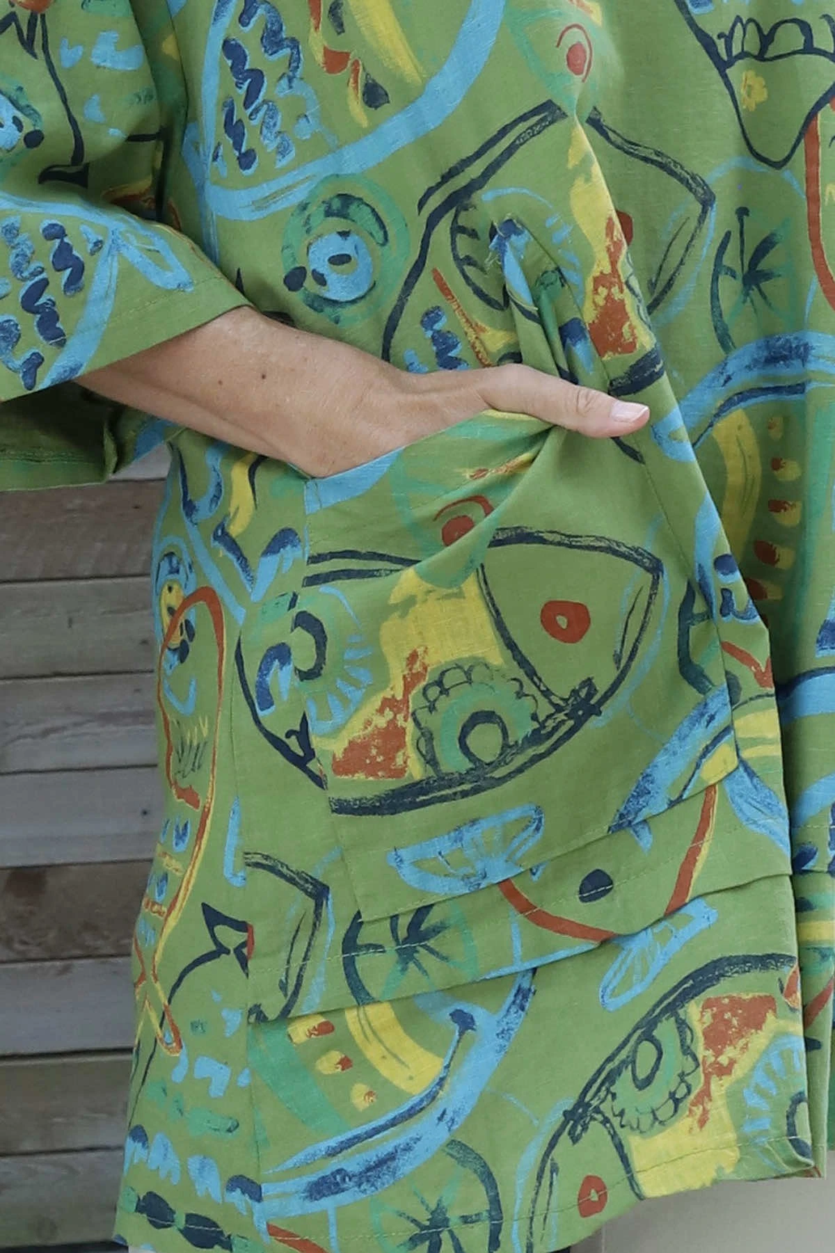 Pescare Print Linen Top Olive 5 Pescare Print Linen Top Olive - Image 3