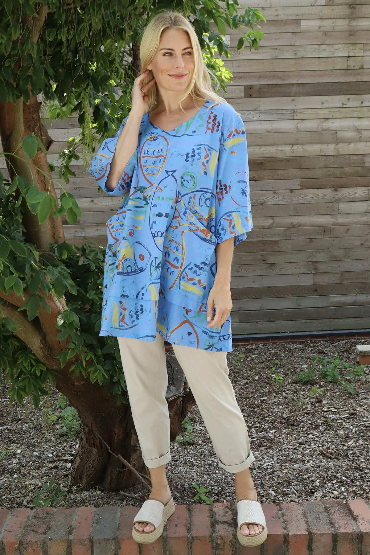 Pescare Print Linen Top Powder Blue 3 Pescare Print Linen Top Powder Blue