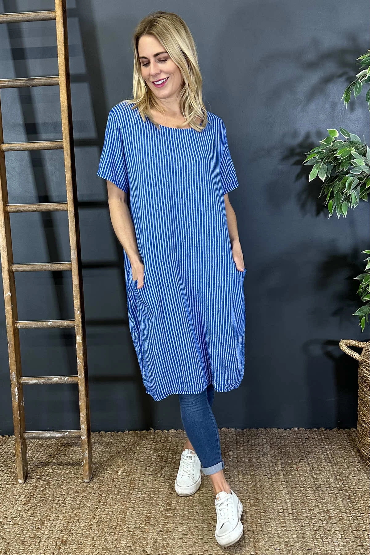 Phoebe Stripe Cotton Dress Cobalt 3 Phoebe Stripe Cotton Dress Cobalt