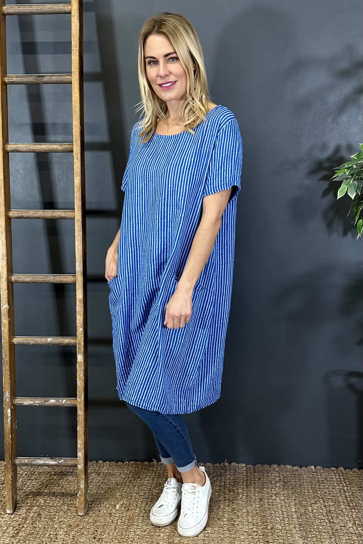 Phoebe Stripe Cotton Dress Cobalt 4 Phoebe Stripe Cotton Dress Cobalt - Image 2