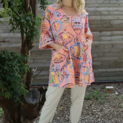 Pescare Print Linen Top Coral