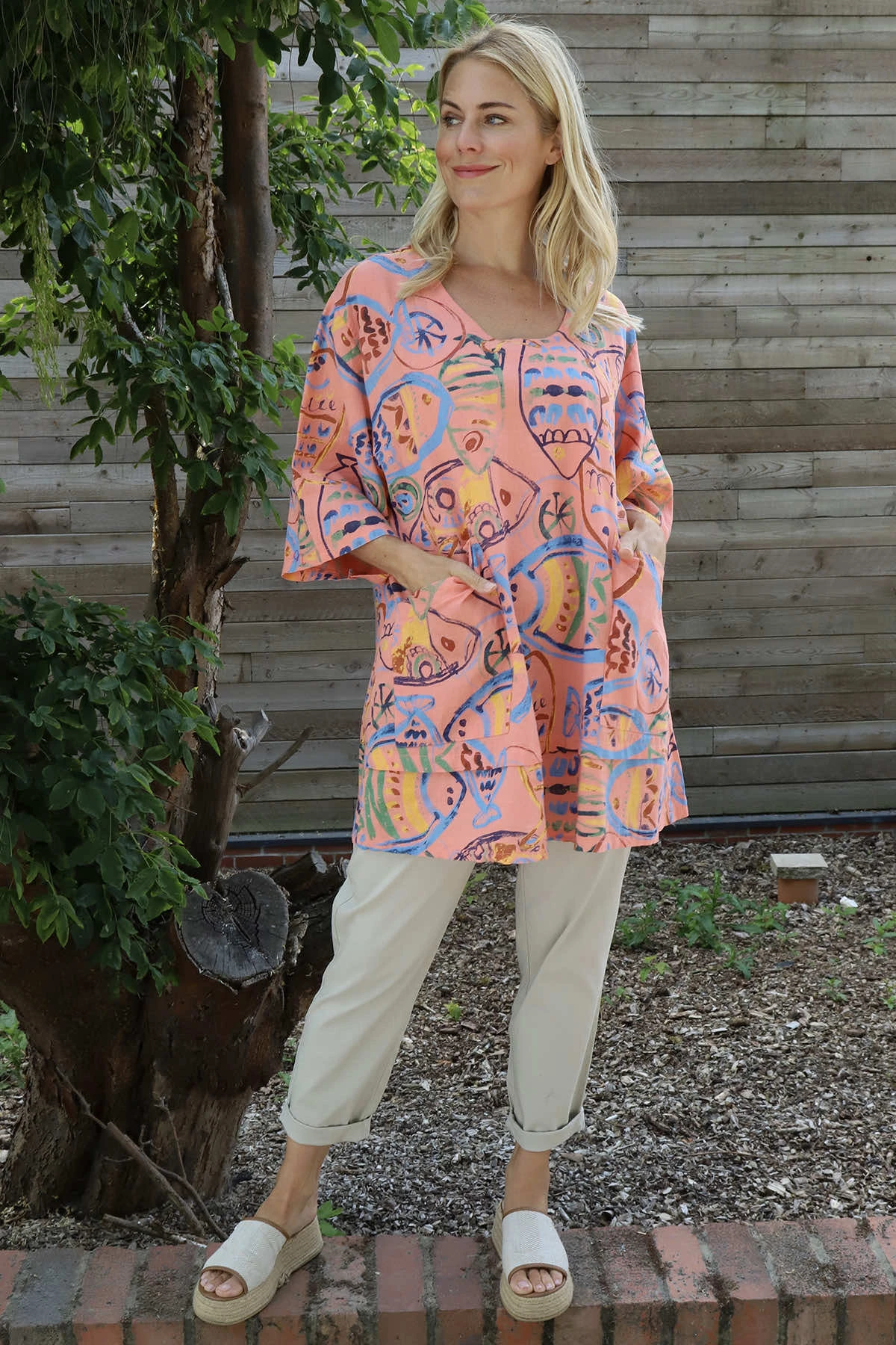 Pescare Print Linen Top Coral 3 Pescare Print Linen Top Coral