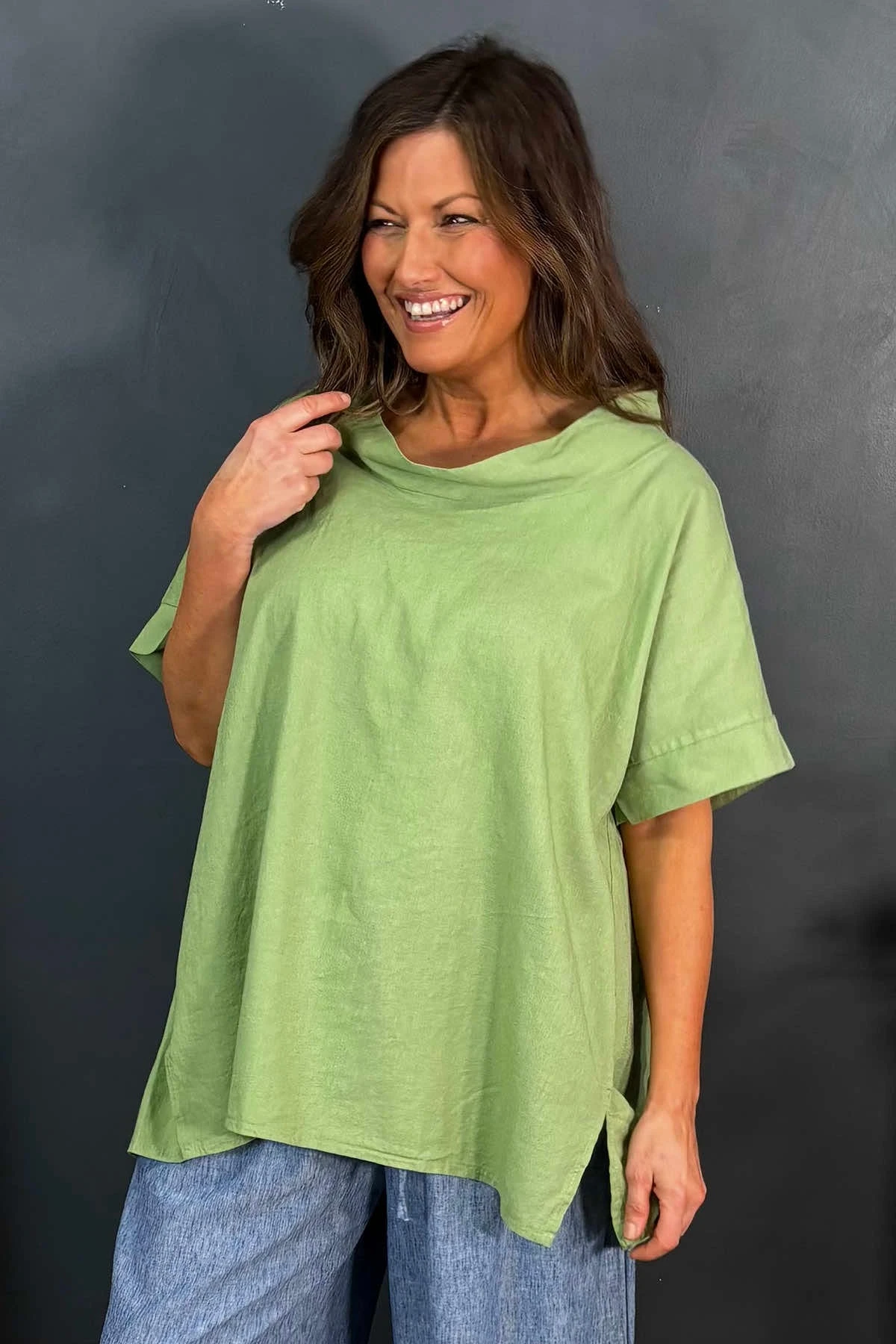 Baines Linen Top Green 3 Baines Linen Top Green