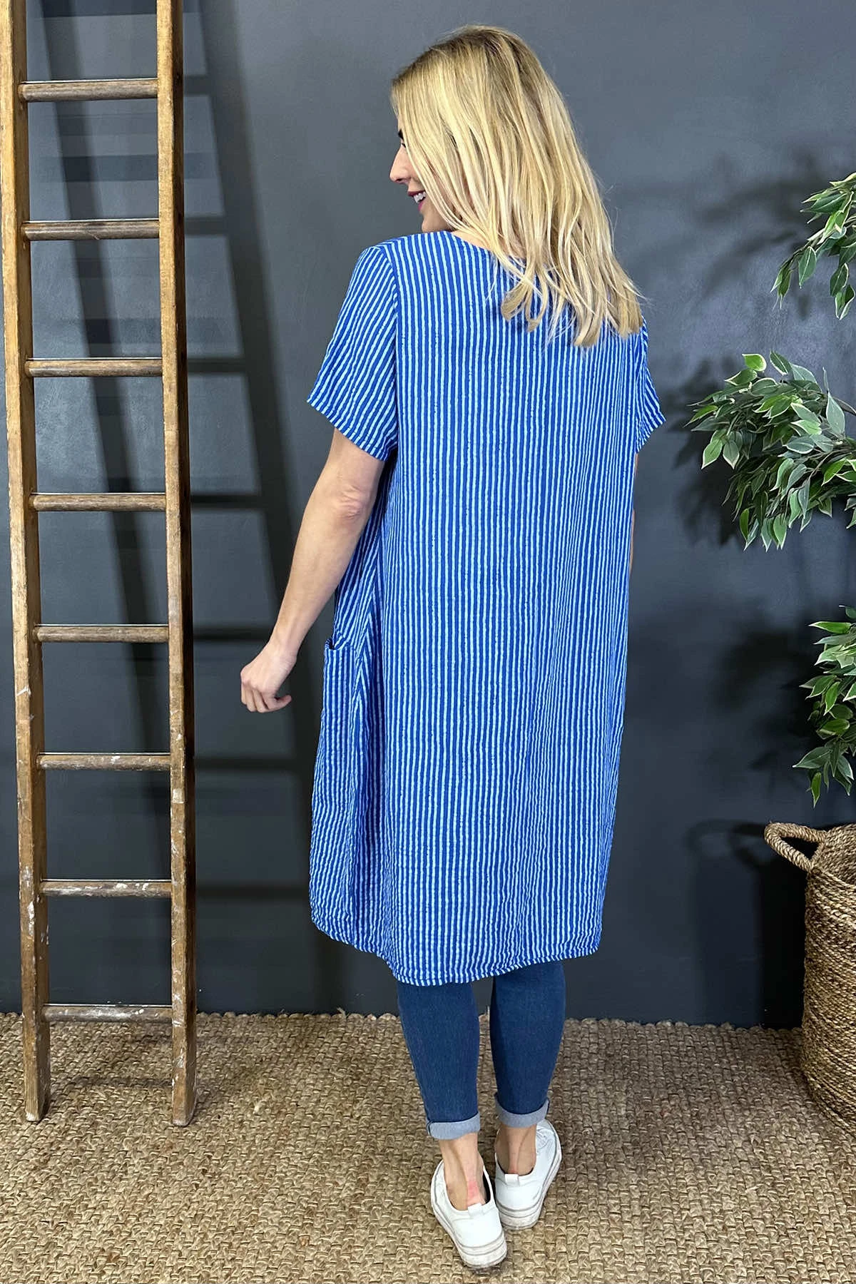 Phoebe Stripe Cotton Dress Cobalt 6 Phoebe Stripe Cotton Dress Cobalt - Image 4