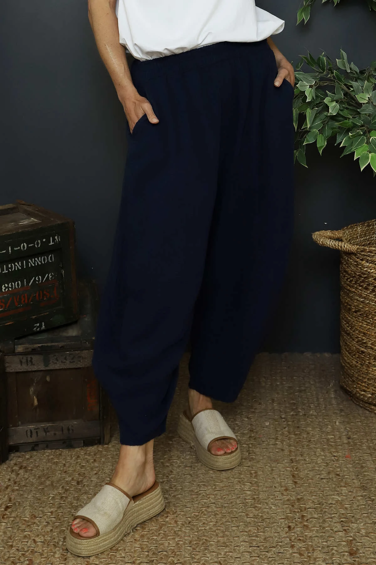 Ratana Cotton Trousers Navy 4 Ratana Cotton Trousers Navy - Image 2