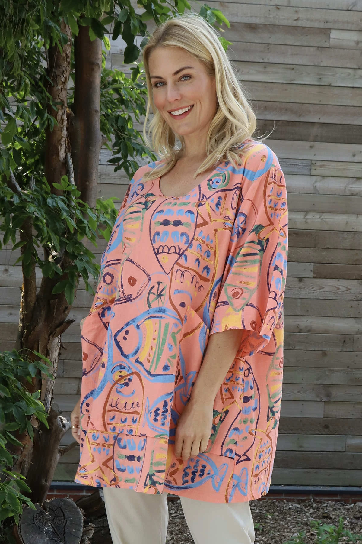 Pescare Print Linen Top Coral 4 Pescare Print Linen Top Coral - Image 2