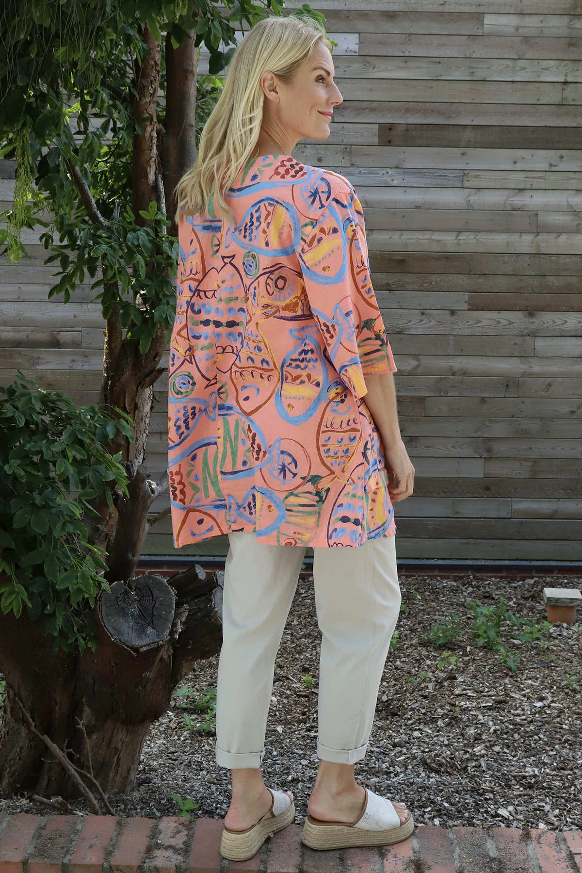 Pescare Print Linen Top Coral 6 Pescare Print Linen Top Coral - Image 4