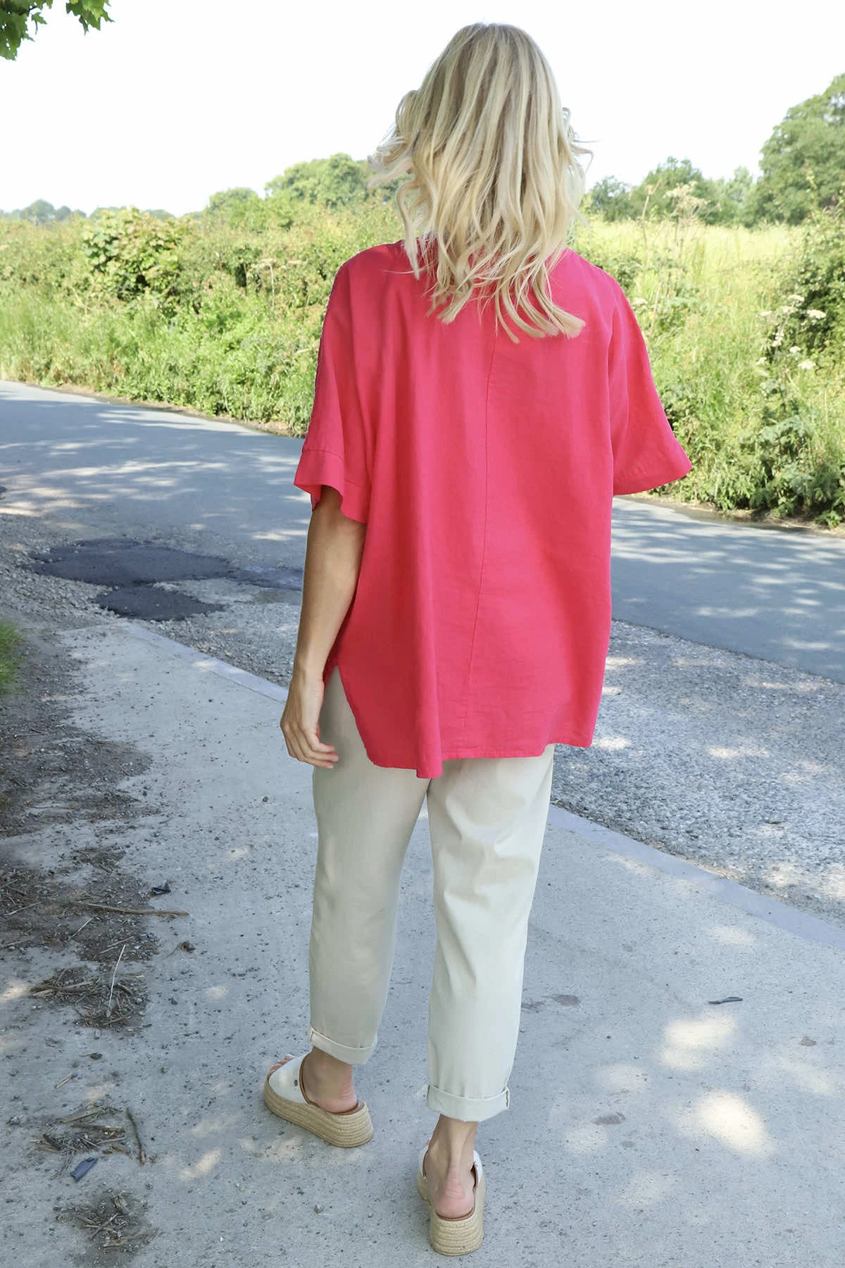 Kristiana Crochet Detail Linen Top Fuchsia 6 Kristiana Crochet Detail Linen Top Fuchsia - Image 4