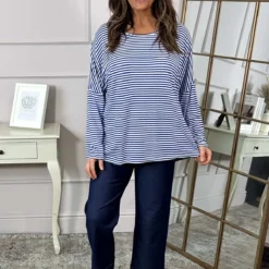 Frances Stripe Sweat Top Cobalt