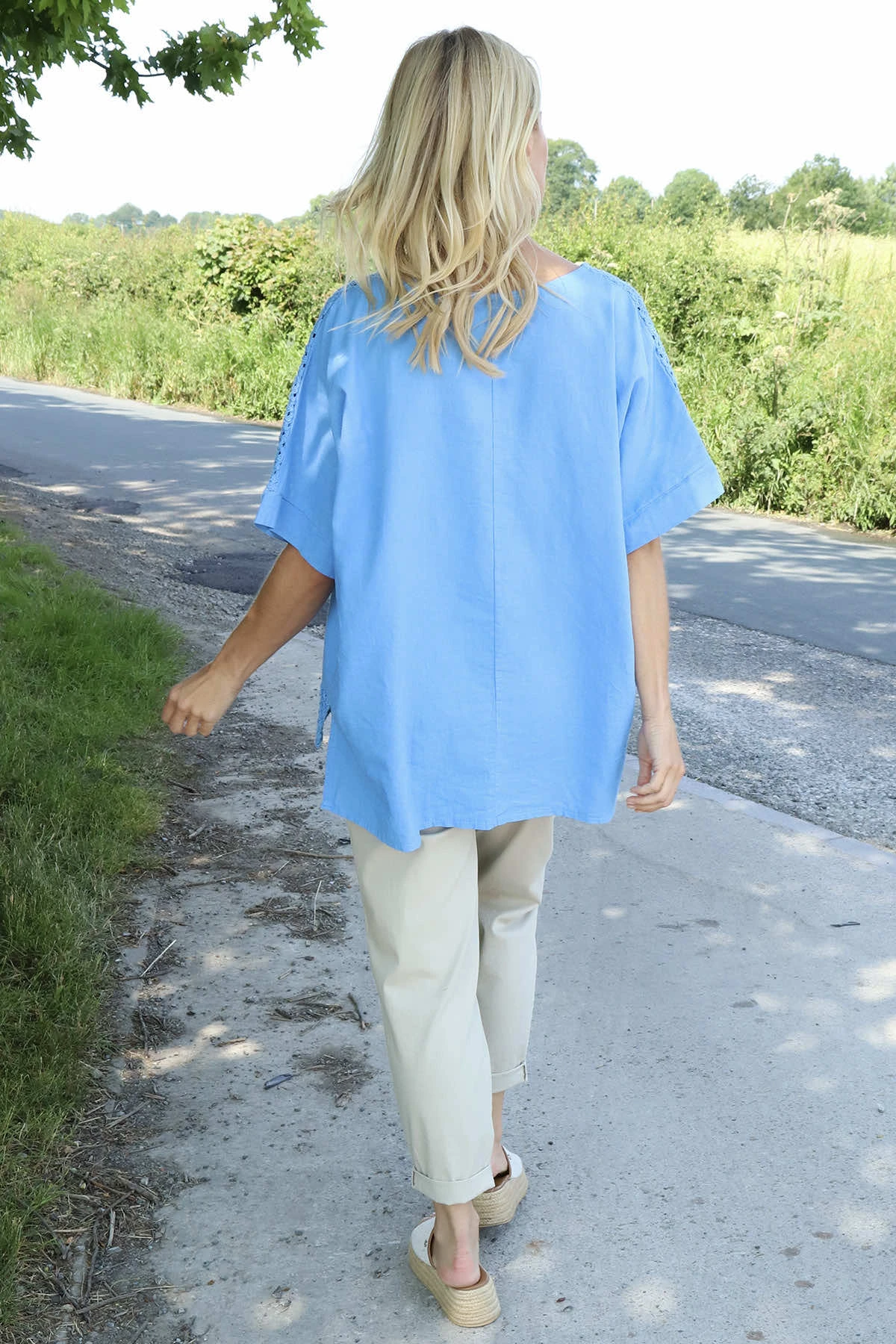 Kristiana Crochet Detail Linen Top Powder Blue 6 Kristiana Crochet Detail Linen Top Powder Blue - Image 4