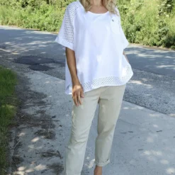 Kristiana Crochet Detail Linen Top White