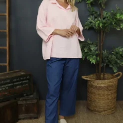 Marsha Crinkle Cotton Top Pink