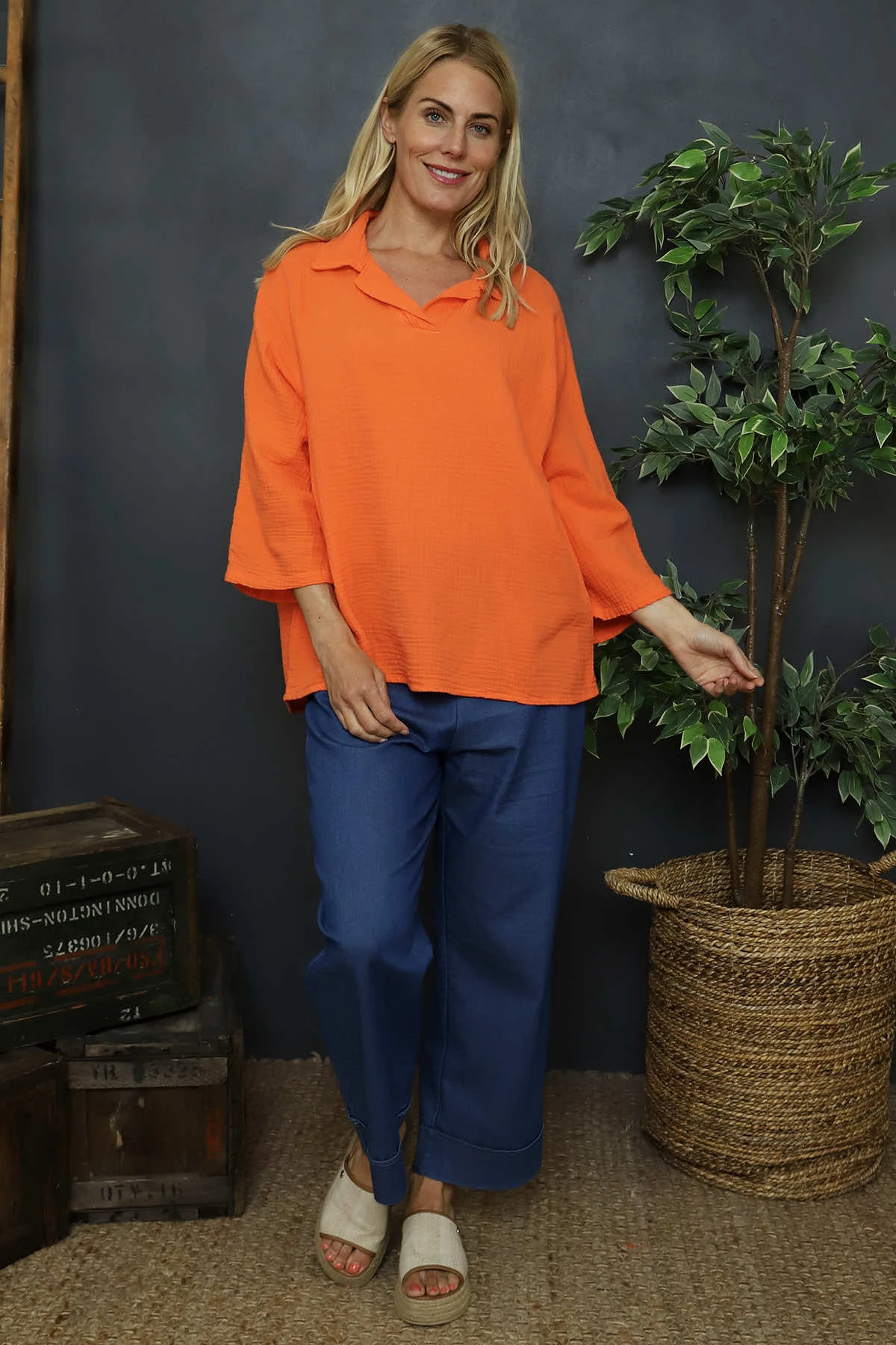 Marsha Crinkle Cotton Top Orange 4 Marsha Crinkle Cotton Top Orange - Image 2