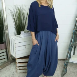 Janine Cotton Harem Trousers Blue