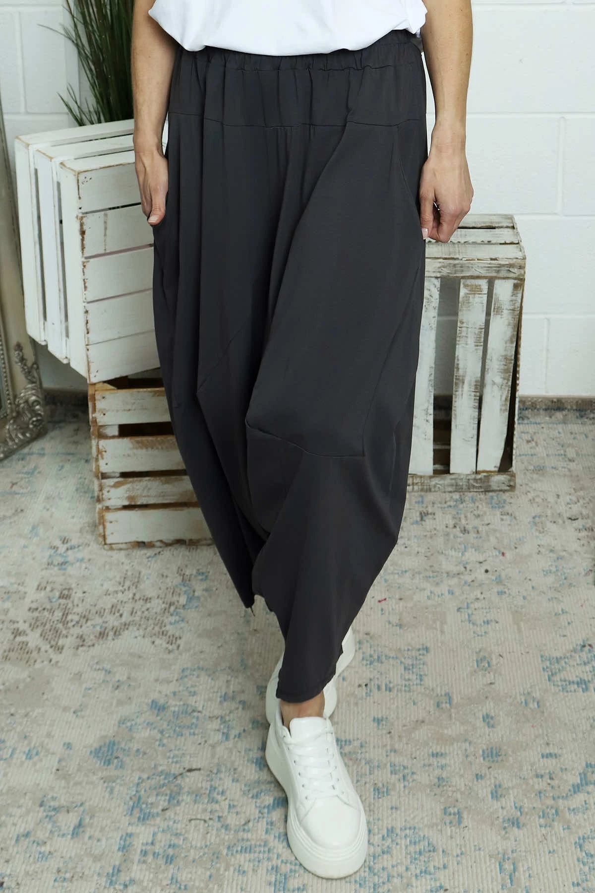 Janine Cotton Harem Trousers Charcoal 5 Janine Cotton Harem Trousers Charcoal - Image 3