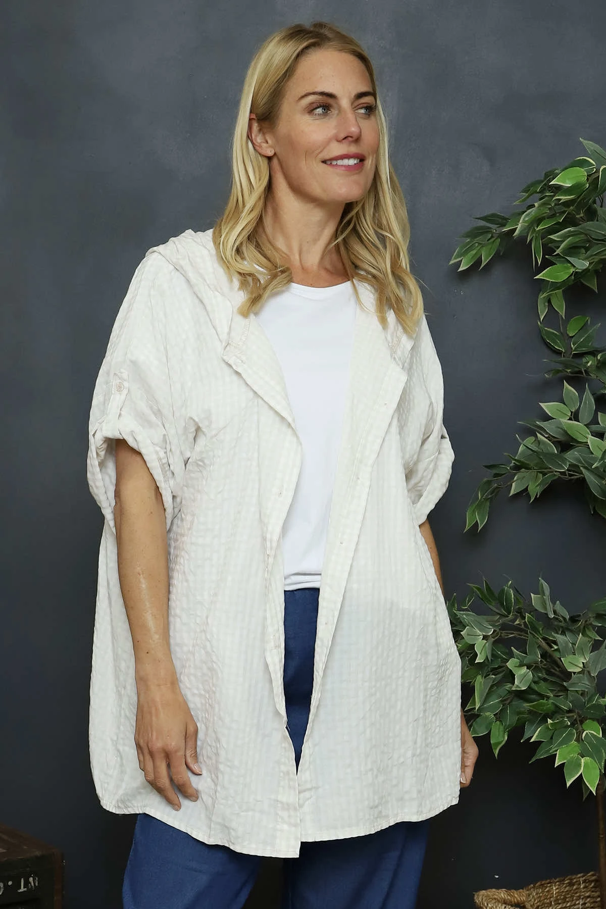 Kyan Gingham Hooded Cotton Shirt Cream 4 Kyan Gingham Hooded Cotton Shirt Cream - Image 2