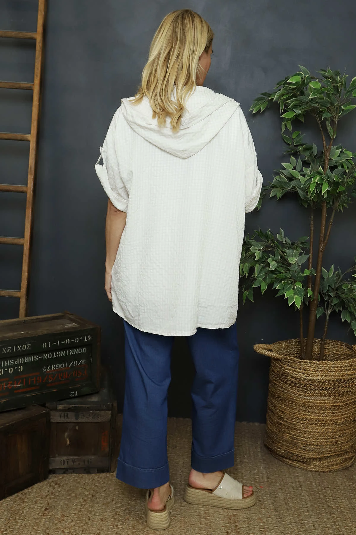 Kyan Gingham Hooded Cotton Shirt Cream 6 Kyan Gingham Hooded Cotton Shirt Cream - Image 4