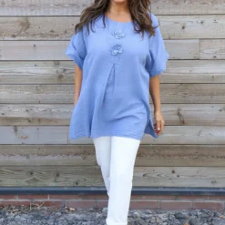 Amadi Flower Cotton Top Blue