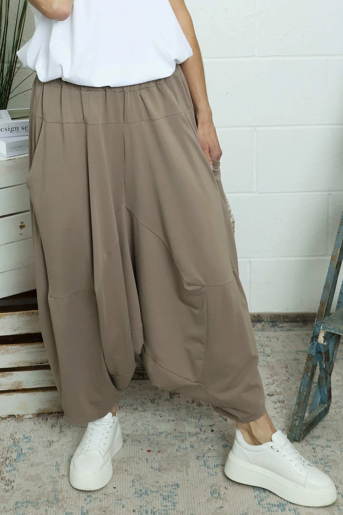 Janine Cotton Harem Trousers Mocha 4 Janine Cotton Harem Trousers Mocha - Image 2