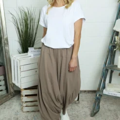 Janine Cotton Harem Trousers Mocha