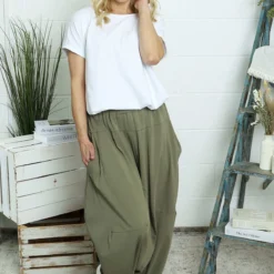 Janine Cotton Harem Trousers Khaki