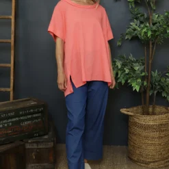 Baines Linen Top Coral