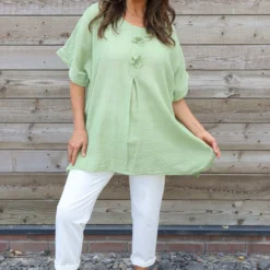 Amadi Flower Cotton Top Green