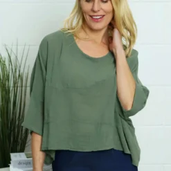 Maya Linen Top Khaki