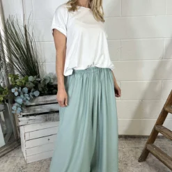Ameera Wide Leg Trousers Sage Green