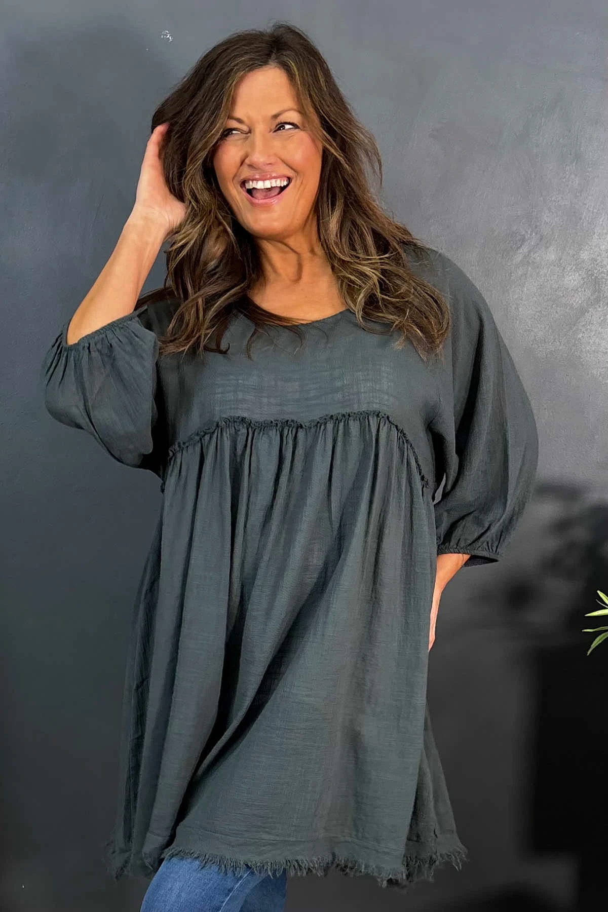 Kadenzia Cotton Tunic Charcoal 4 Kadenzia Cotton Tunic Charcoal - Image 2
