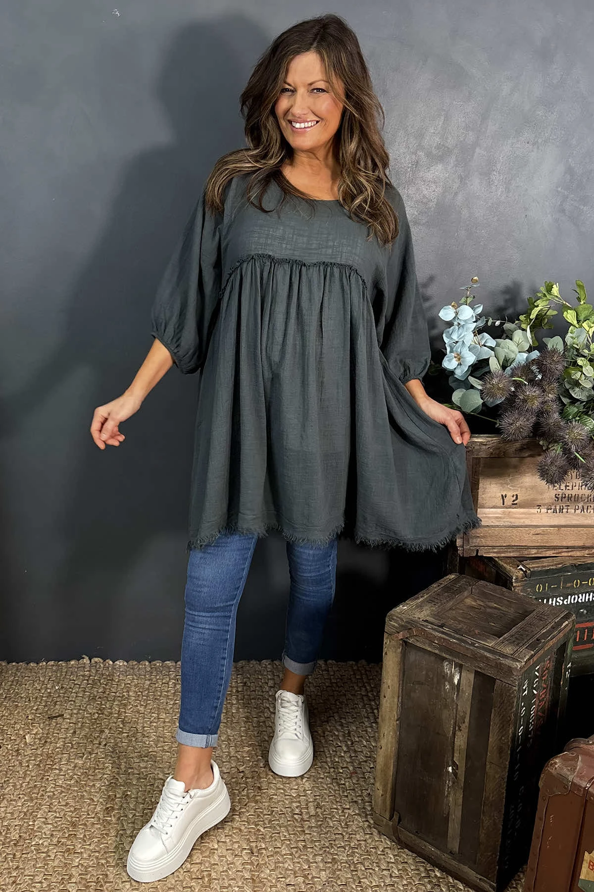 Kadenzia Cotton Tunic Charcoal 3 Kadenzia Cotton Tunic Charcoal