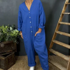 Paulton Linen Boilersuit Cobalt
