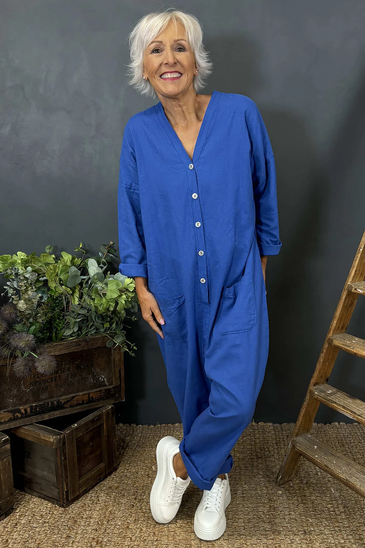 Paulton Linen Boilersuit Cobalt 4 Paulton Linen Boilersuit Cobalt - Image 2