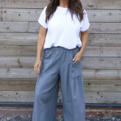 Aitana Pocket Linen Trousers Mid Grey
