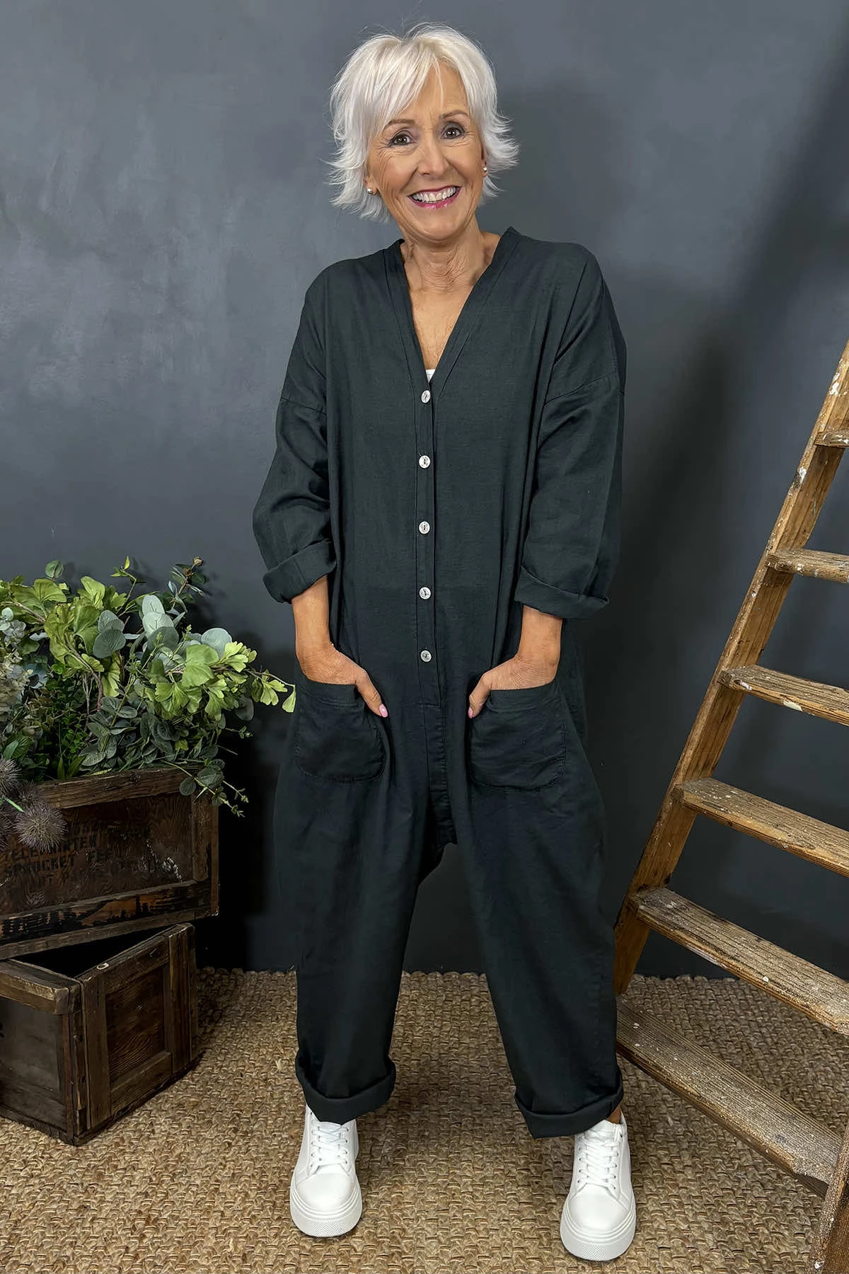 Paulton Linen Boilersuit Charcoal 3 Paulton Linen Boilersuit Charcoal