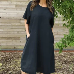 Fernanda Back Detail Linen Dress Black