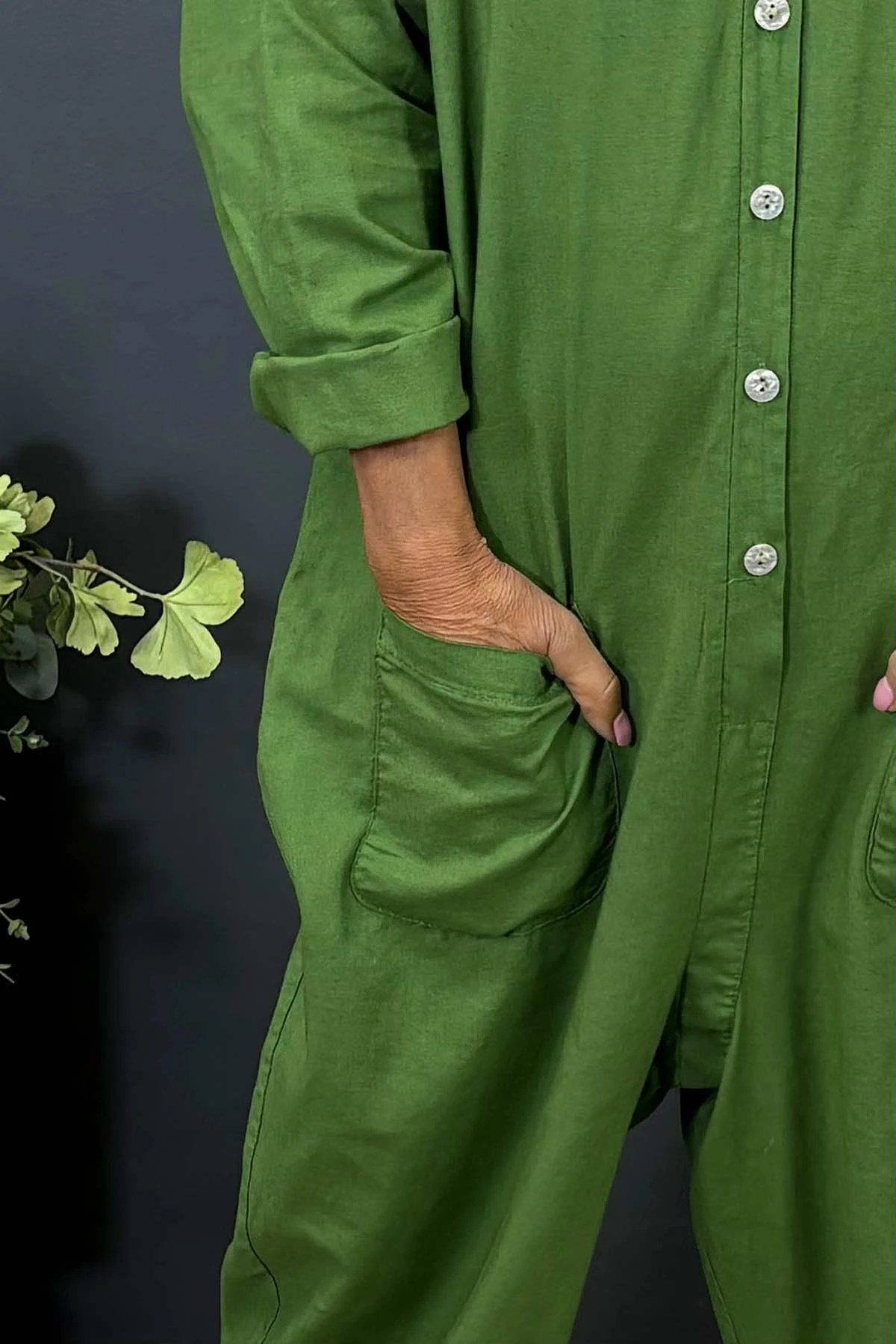 Paulton Linen Boilersuit Olive 5 Paulton Linen Boilersuit Olive - Image 3