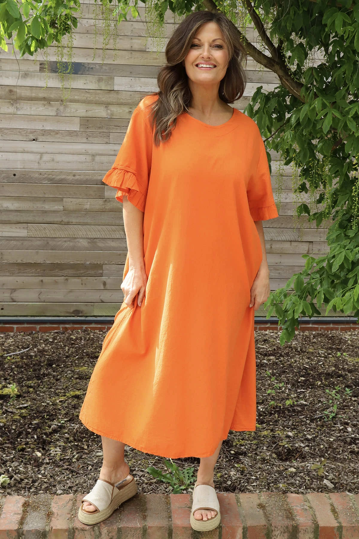 Fernanda Back Detail Linen Dress Orange 3 Fernanda Back Detail Linen Dress Orange