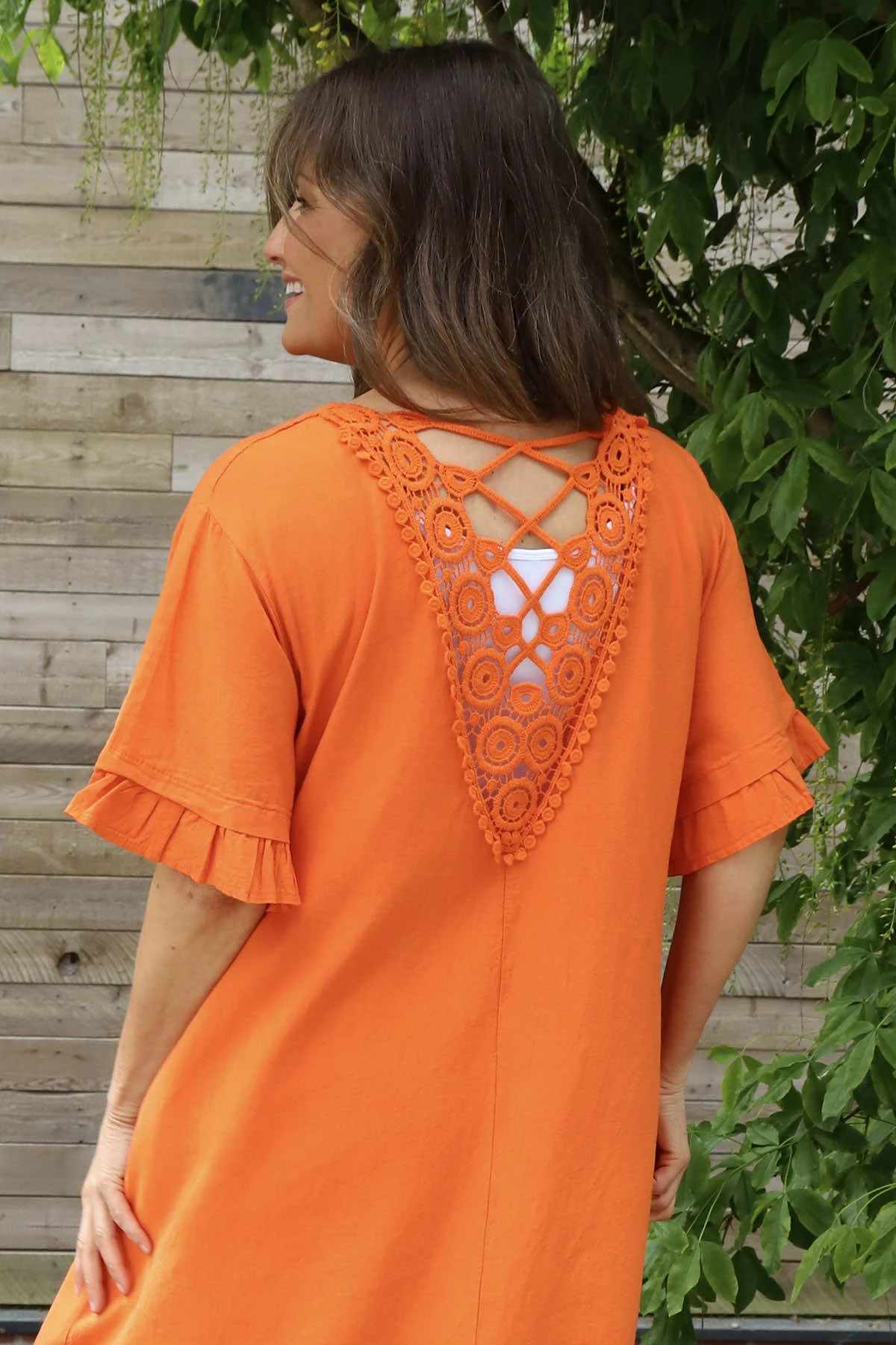 Fernanda Back Detail Linen Dress Orange 4 Fernanda Back Detail Linen Dress Orange - Image 2