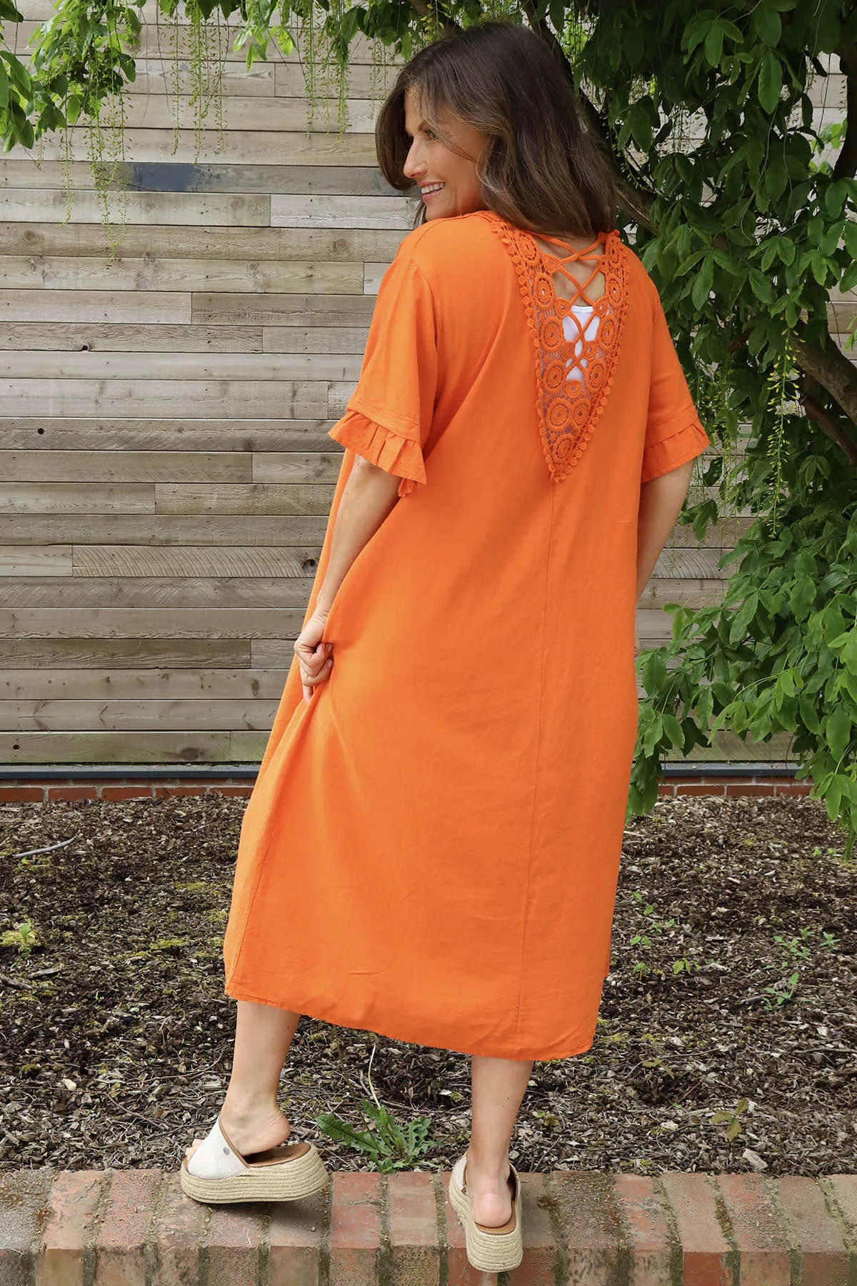 Fernanda Back Detail Linen Dress Orange 6 Fernanda Back Detail Linen Dress Orange - Image 4