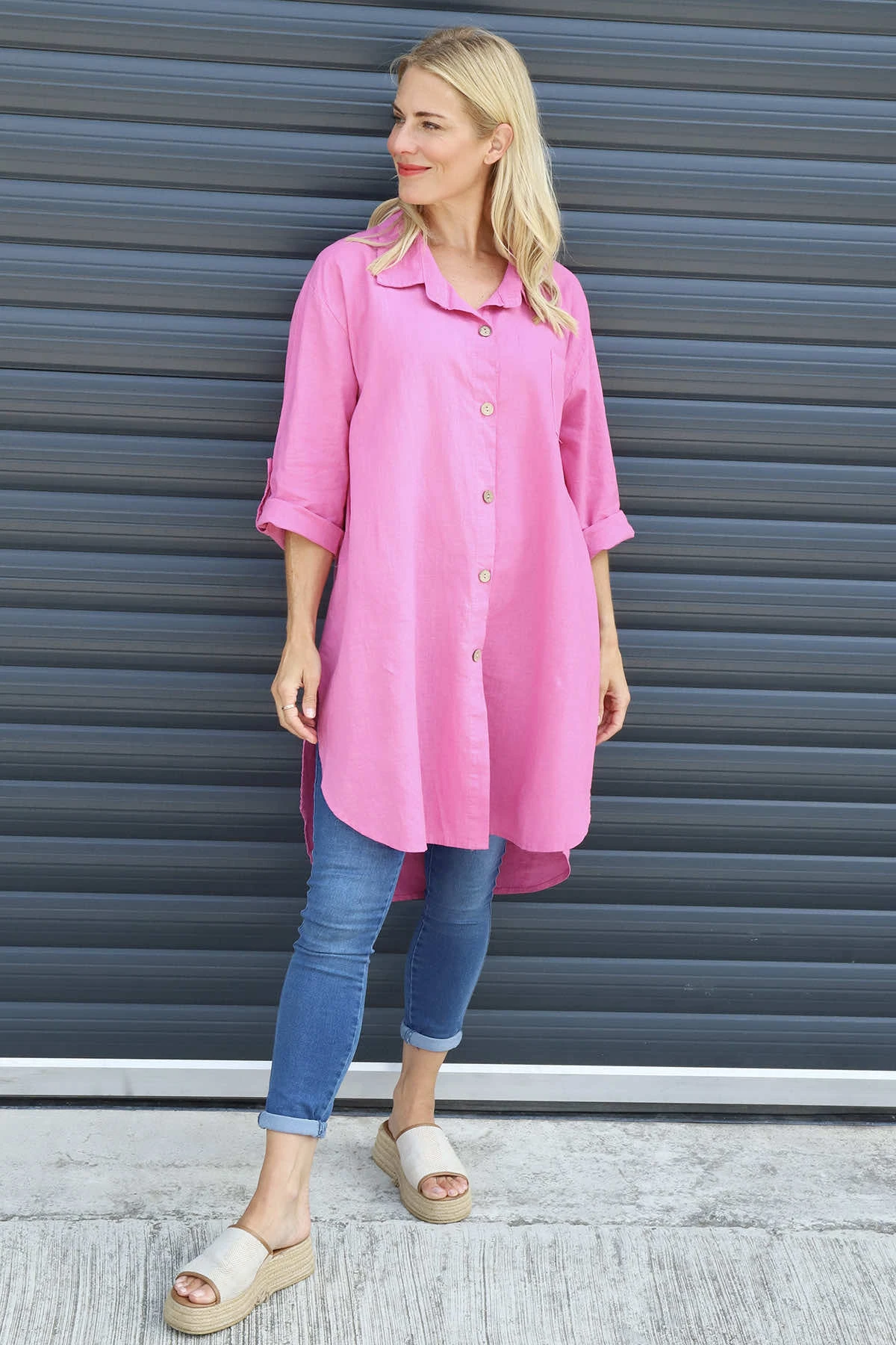 Mariabella Longline Linen Shirt Fuchsia 3 Mariabella Longline Linen Shirt Fuchsia