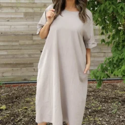 Fernanda Back Detail Linen Dress Mocha