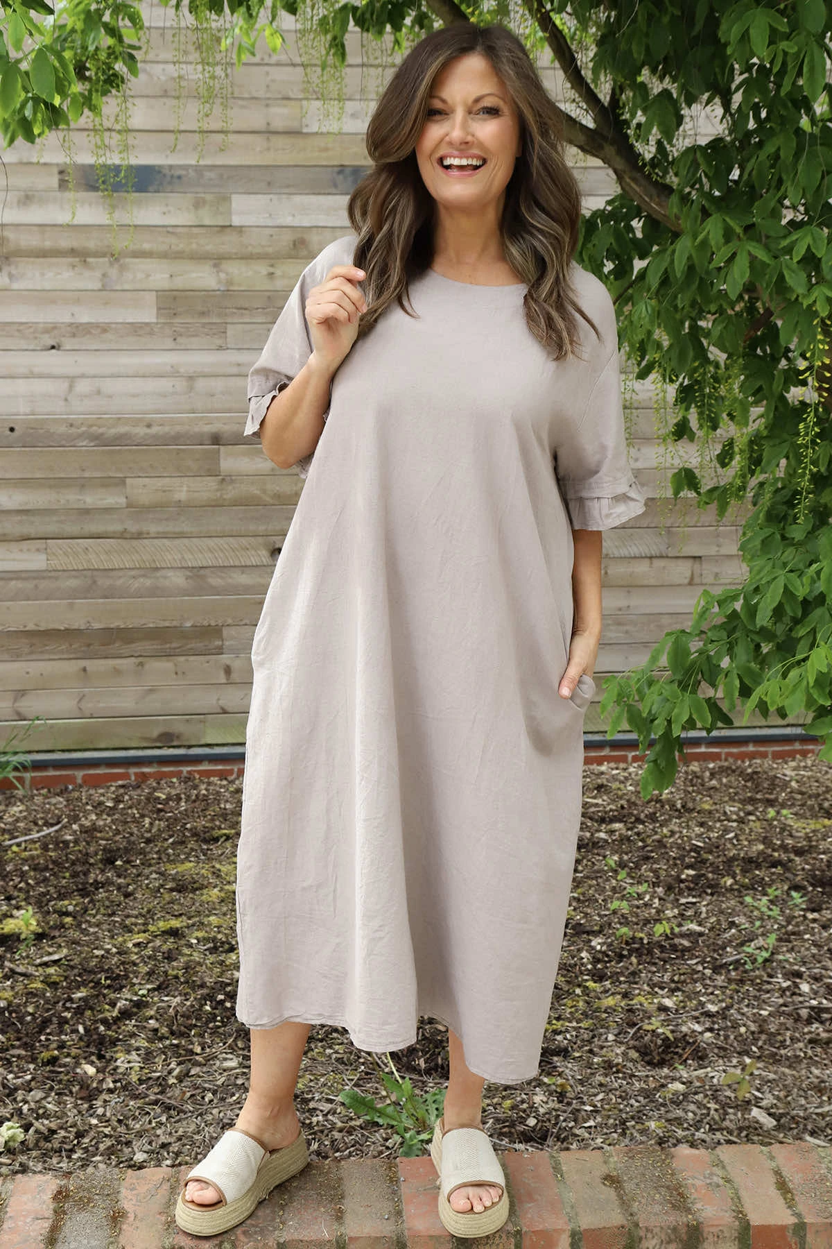 Fernanda Back Detail Linen Dress Mocha 3 Fernanda Back Detail Linen Dress Mocha