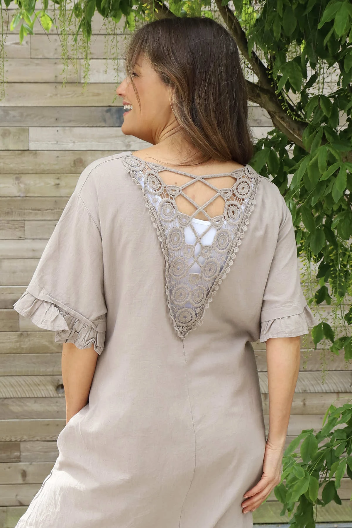 Fernanda Back Detail Linen Dress Mocha 4 Fernanda Back Detail Linen Dress Mocha - Image 2