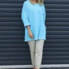 Melita Linen Top Aqua