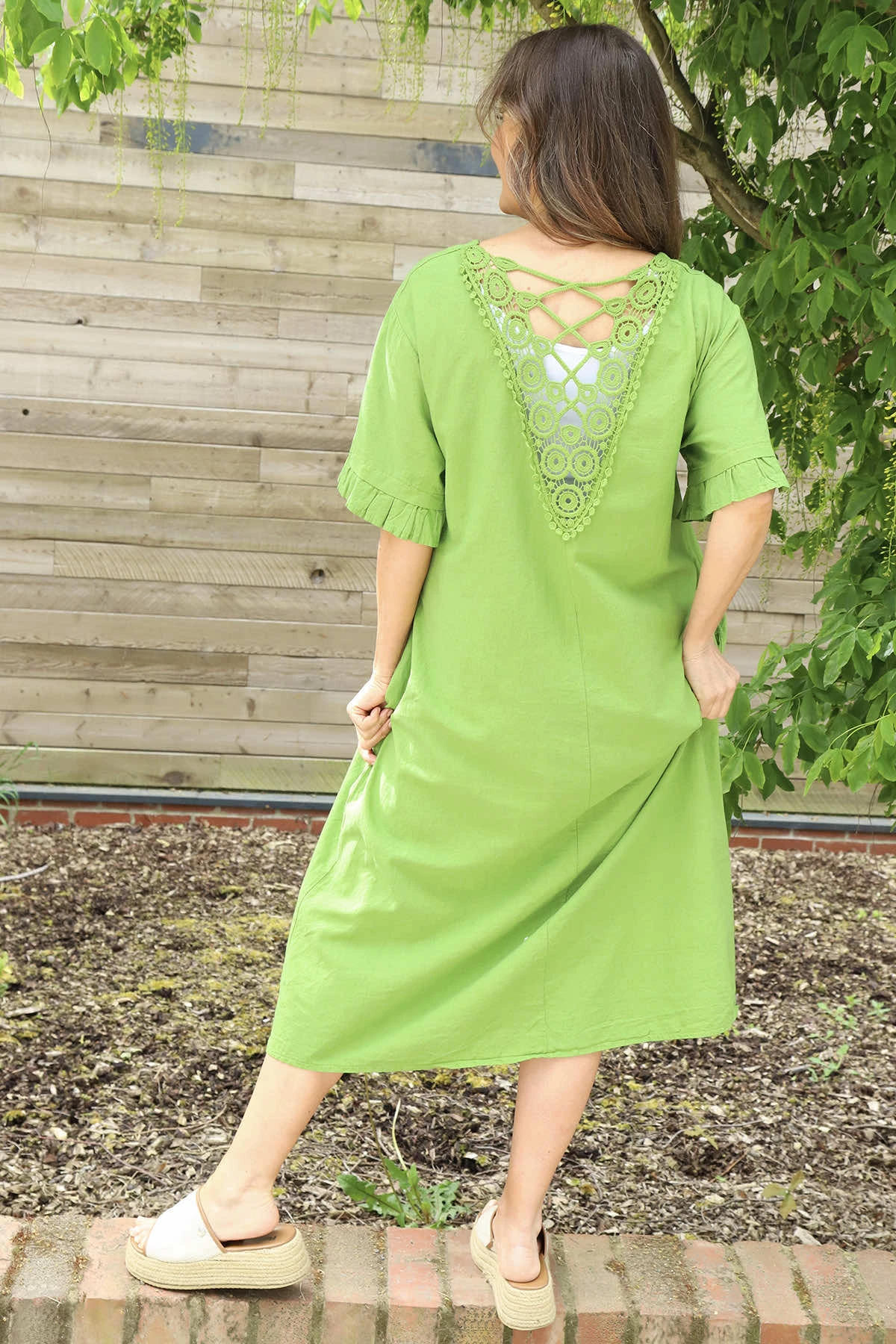 Fernanda Back Detail Linen Dress Olive 6 Fernanda Back Detail Linen Dress Olive - Image 4