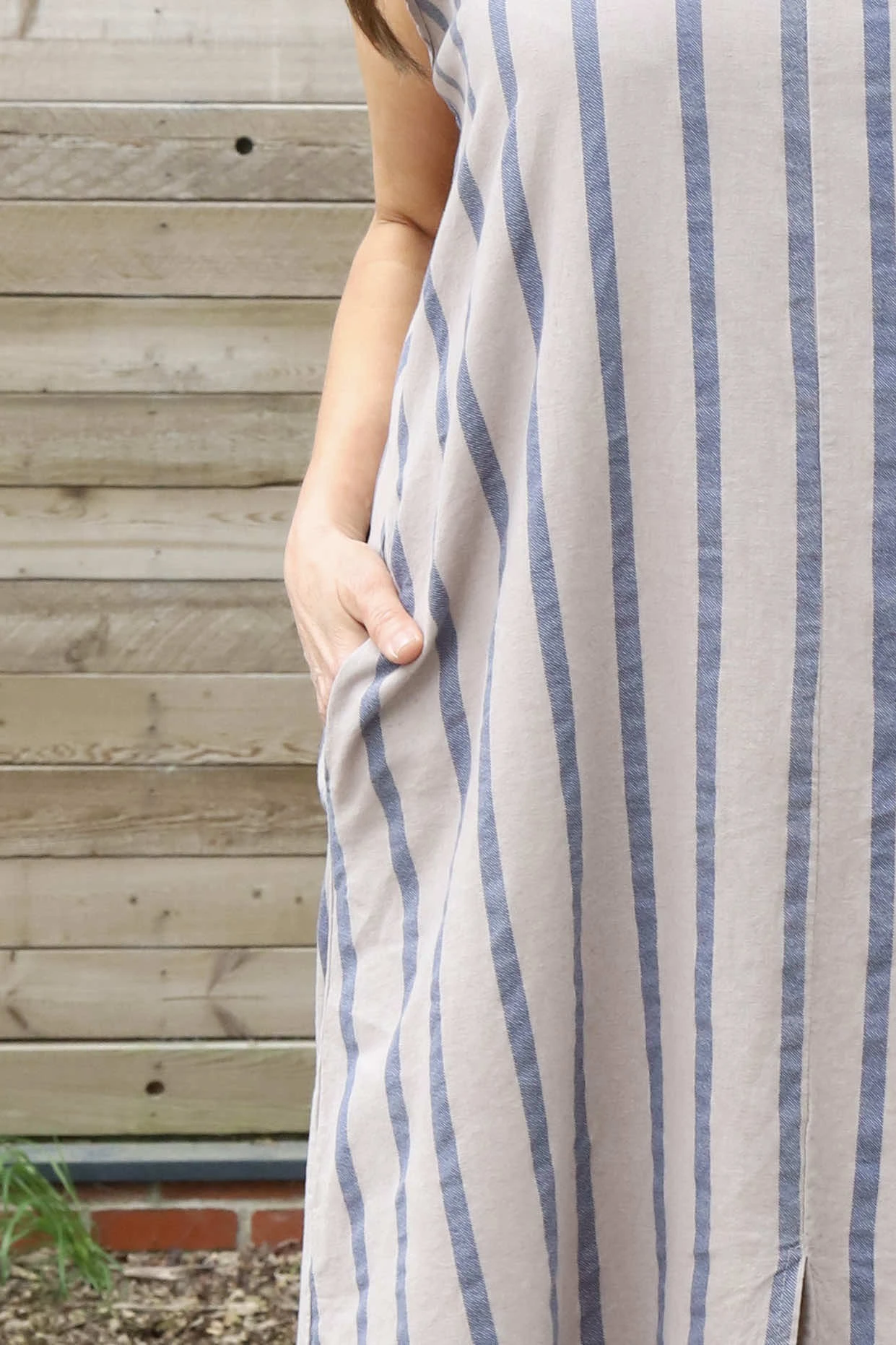 Enza Linen Sleeveless Stripe Dress Mocha 5 Enza Linen Sleeveless Stripe Dress Mocha - Image 3